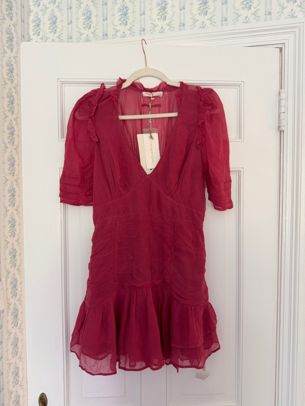 LoveShackFancy Arlo Mini Dress in Bordeaux